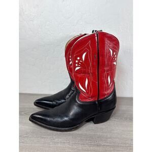 Rocketbuster Pee Wee Cowboy Boots - Womens Size 6 Black Red Inlaid EUC